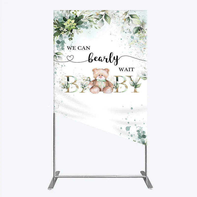 Lofaris Bearly Wait Rectangle Backdrop Teddy Bear Eucalyptus Greenery Baby Shower Party Decor