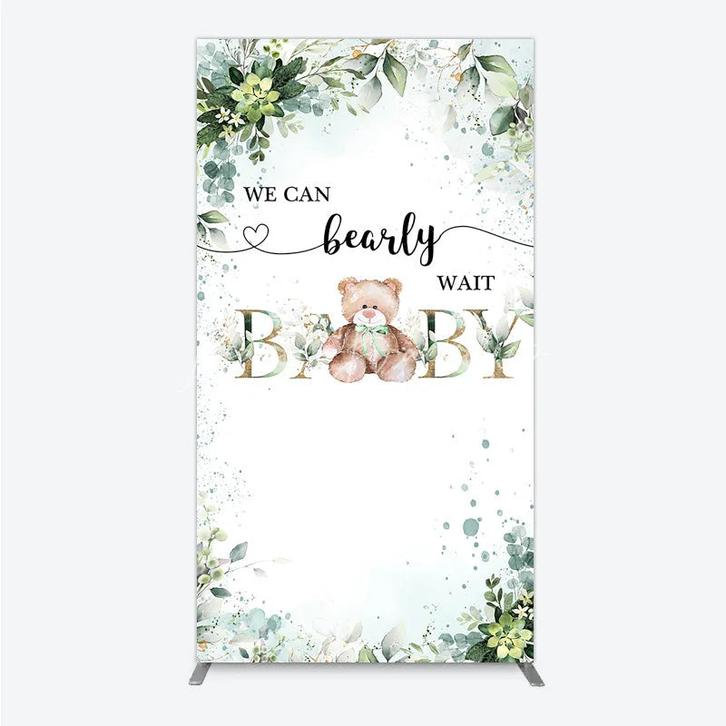 Lofaris Bearly Wait Rectangle Backdrop Teddy Bear Eucalyptus Greenery Baby Shower Party Decor