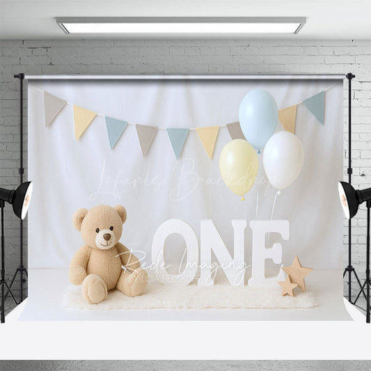 Lofaris Bearly White Wall Flag Balloon Cake Smash Backdrop