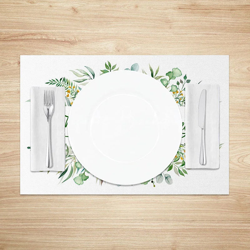 Lofaris Beautiful Spring Leaves Set of 4 Placemats Greenery and Floral Wreath Dining Table Mats for Home Decor