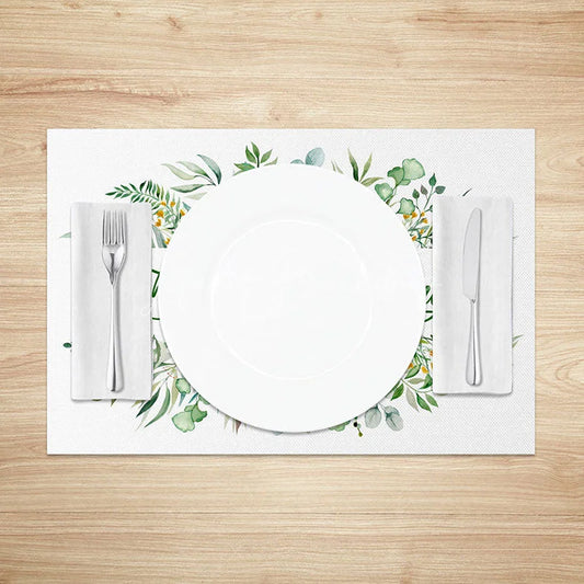 Lofaris Beautiful Spring Leaves Set of 4 Placemats Greenery and Floral Wreath Dining Table Mats for Home Decor
