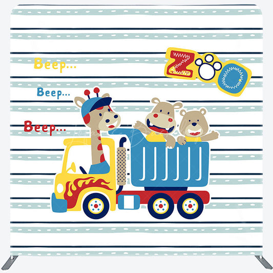 Lofaris Beep Animals Zoo Truck Birthday Pillow Case Backdrop