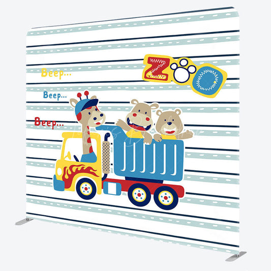 Lofaris Beep Animals Zoo Truck Birthday Pillow Case Backdrop