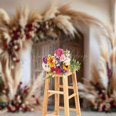 Lofaris Beige Boho Floral Wood Indoor Photography Backdrop