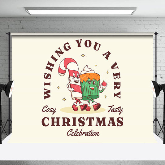 Lofaris Beige Cane Candy Cake Cosy Tasty Christmas Backdrop