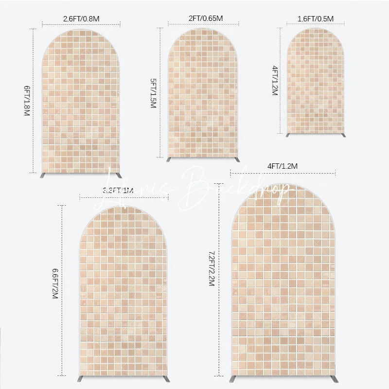 Lofaris Beige Cream Mosaic Tile Pattern Round Top Arch Backdrop Modern Textured Photography Background Decor