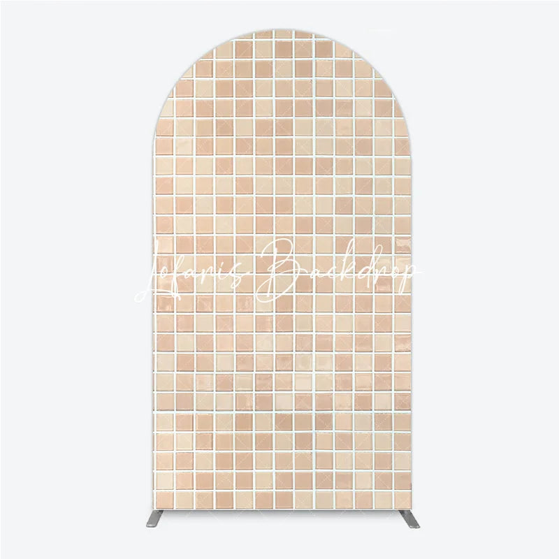 Lofaris Beige Cream Mosaic Tile Pattern Round Top Arch Backdrop Modern Textured Photography Background Decor