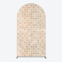 Lofaris Beige Cream Mosaic Tile Pattern Round Top Arch Backdrop Modern Textured Photography Background Decor