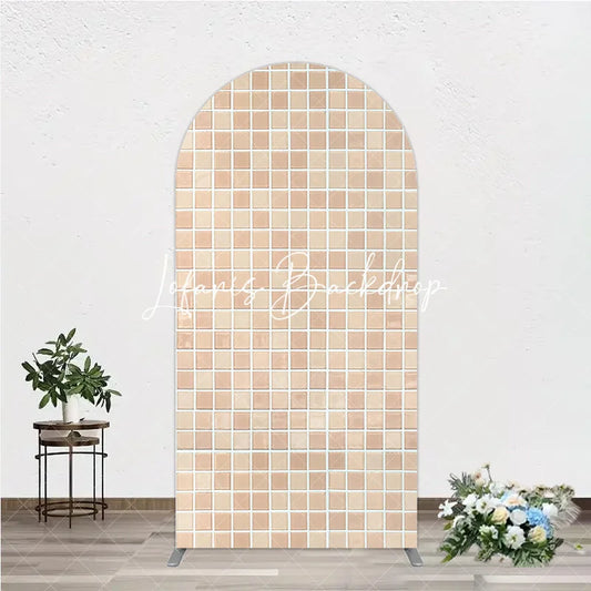 Lofaris Beige Cream Mosaic Tile Pattern Round Top Arch Backdrop Modern Textured Photography Background Decor