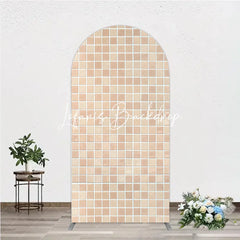 Lofaris Beige Cream Mosaic Tile Pattern Round Top Arch Backdrop Modern Textured Photography Background Decor