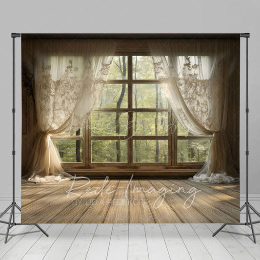Lofaris Beige Curtain Window Bamboo Forest Scene Backdrop