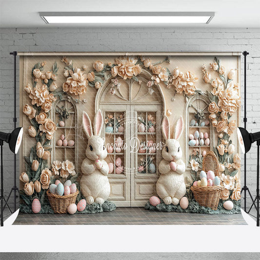 Lofaris Beige Floral Egg Boutique Bunny Easter Photo Backdrop