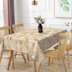 Lofaris Beige Geometric Trellis Rectangle Tablecloth Moroccan Quatrefoil Pattern Cover Modern Neutral Dining Decor