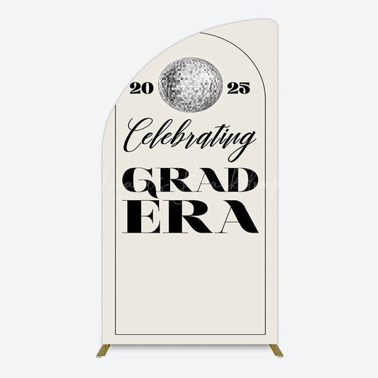 Lofaris Beige Silver Disco Ball Grad Era Party Half Moon Arch Backdrop