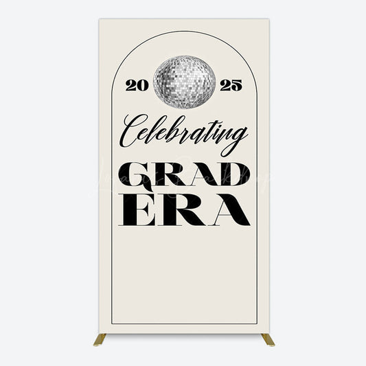 Lofaris Beige Silver Disco Ball Grad Era Party Rectangle Backdrop