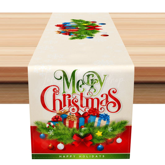 Lofaris Beige Snowflakes Gifts Pine Leaves Xmas Table Runner