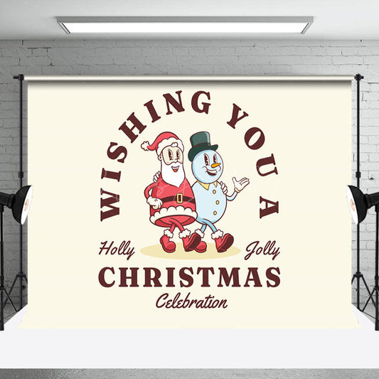 Lofaris Beige Snowman Santa Holly Jolly Christmas Backdrop