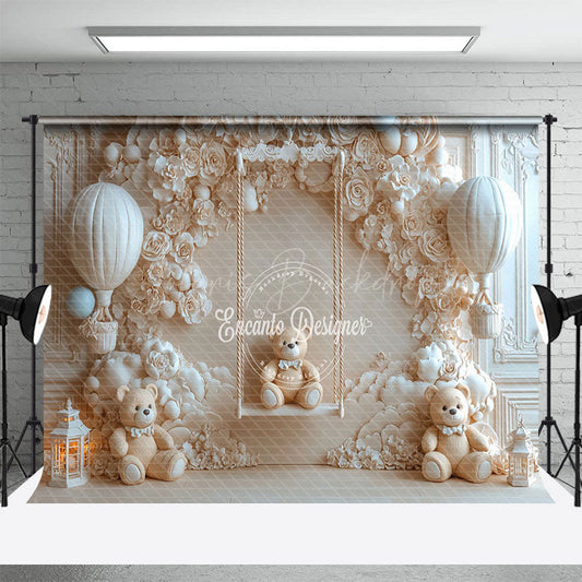 Lofaris Beige Wall Balloon Swing Bear Cake Smash Backdrop