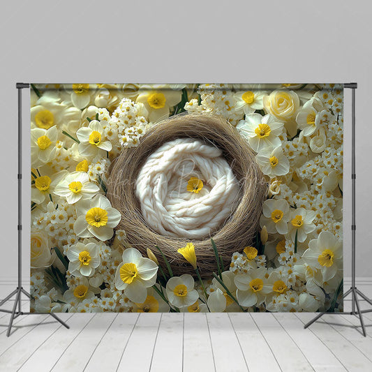 Lofaris Beige Yellow Floral Warm Nest Maternity Backdrop