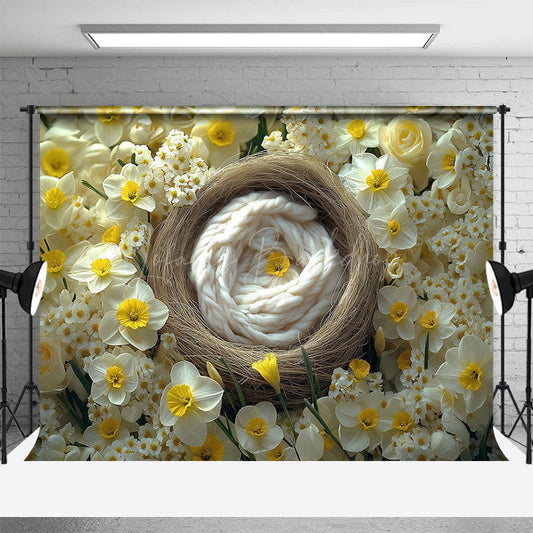 Lofaris Beige Yellow Floral Warm Nest Maternity Backdrop