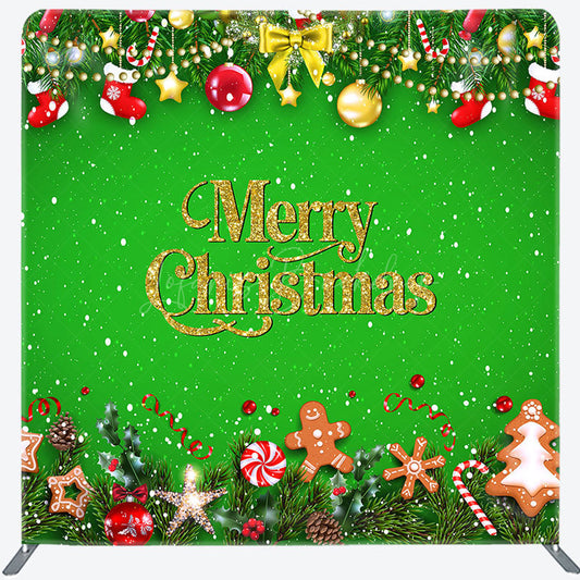 Lofaris Bell Snow Leaves Green Gold Pillow Cover Backdrop