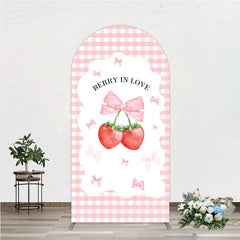 Lofaris Berry In Love Arch Backdrop Pink Gingham Strawberry Bow Background Cute Girl Baby Shower Cover Photo Prop