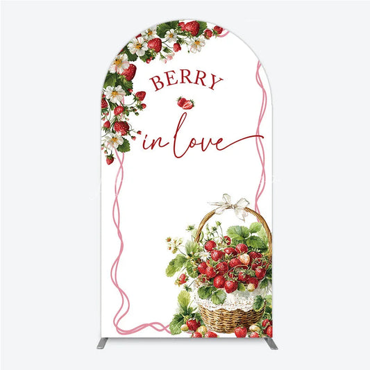 Lofaris Berry In Love Arch Backdrop Watercolor Strawberry Basket White Background Sweet Girl Baby Shower Cover Decoration