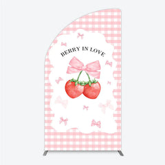 Lofaris Berry In Love Half Moon Arch Backdrop Pink Gingham Strawberry Bow Background Cute Girl Baby Shower Cover Photo Prop