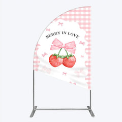 Lofaris Berry In Love Half Moon Arch Backdrop Pink Gingham Strawberry Bow Background Cute Girl Baby Shower Cover Photo Prop