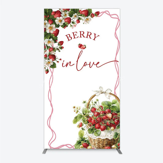 Lofaris Berry In Love Rectangle Backdrop Watercolor Strawberry Basket White Background Sweet Girl Baby Shower Cover Decoration