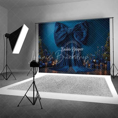 Lofaris Big Blue Bow Christmas Backdrop Elegant Ribbon Gift Box Photography Background