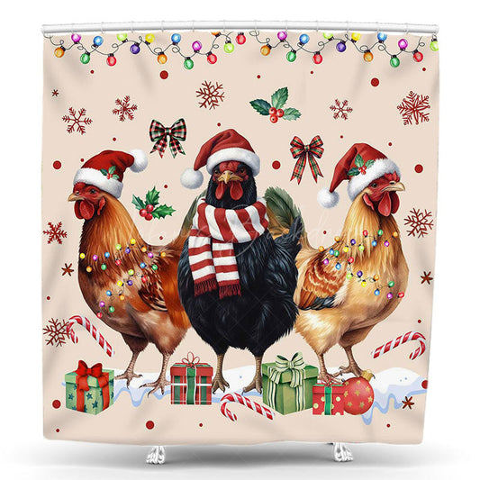 Lofaris Big Cock Bow Lights Gifts Christmas Shower Curtain
