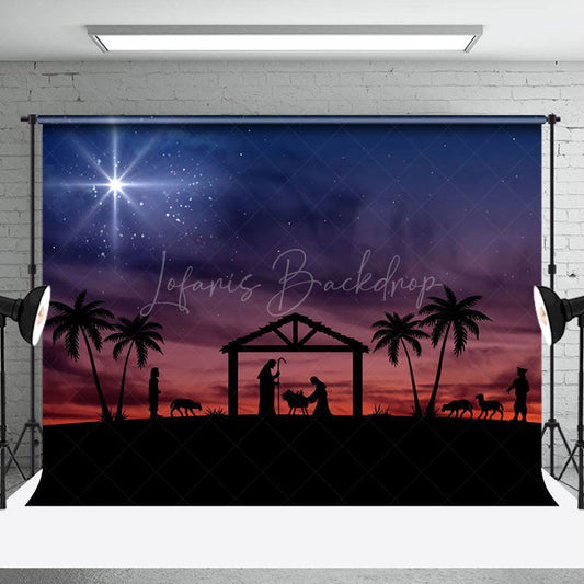 Lofaris Birth Of Jesus Silhouette Christmas Night Backdrop