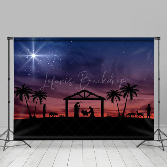 Lofaris Birth Of Jesus Silhouette Christmas Night Backdrop