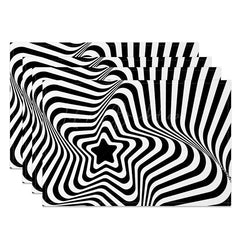 Lofaris Black Abstract Optical Illusion Star Set of 4 Placemats Modern Geometric Design for Contemporary Dining