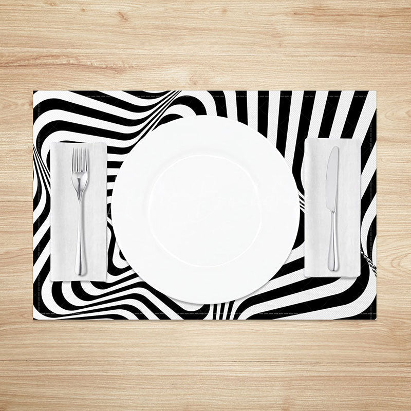 Lofaris Black Abstract Optical Illusion Star Set of 4 Placemats Modern Geometric Design for Contemporary Dining
