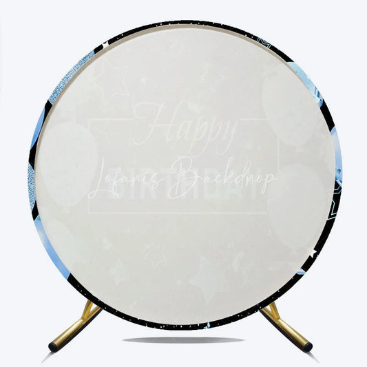 Lofaris Black and Blue Happy Birthday Round Backdrop with Glitter Balloons Stars Confetti for Festive Party Decor
