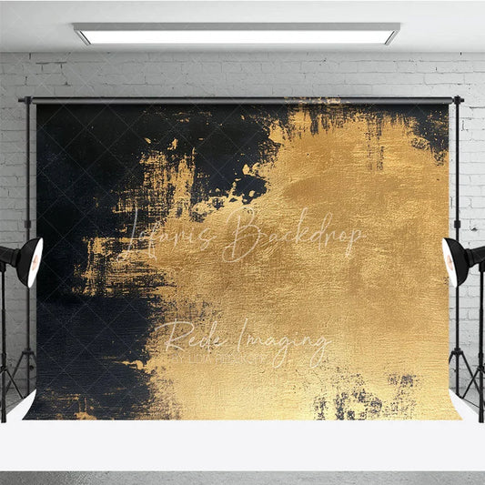 Lofaris Black and Gold Abstract Photography Backdrop Elegant Metallic Texture Brush Strokes for Studio Portrait
