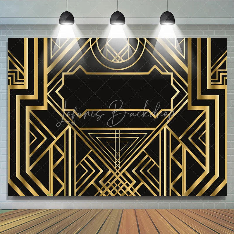 Lofaris Black and Gold Art Deco Birthday Backdrop 1920s Roaring Vintage Geometric Party Background