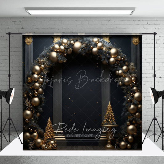 Lofaris Black and Gold Balloon Arch Photography Backdrop Elegant Christmas Decor New Year’s Eve Party Photo Booth