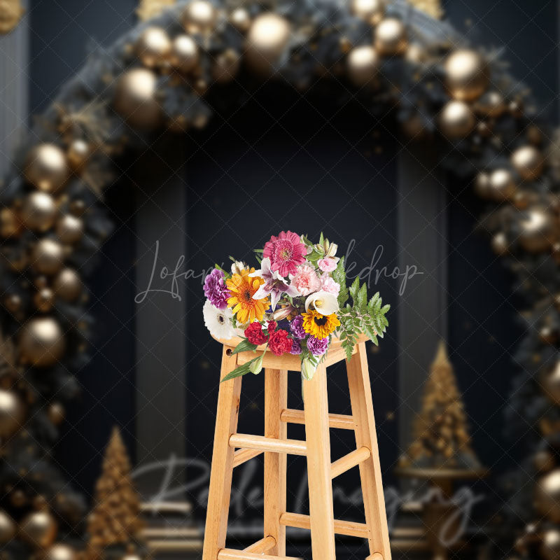 Lofaris Black and Gold Balloon Arch Photography Backdrop Elegant Christmas Decor New Year’s Eve Party Photo Booth