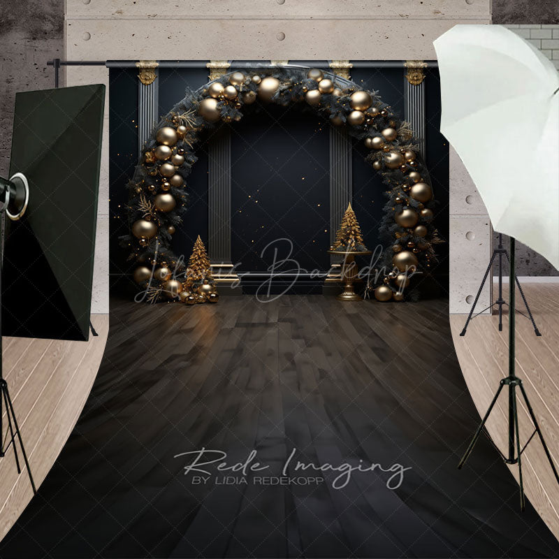 Lofaris Black and Gold Balloon Arch Sweep Backdrop Elegant Christmas Decor New Year’s Eve Party Photo Floor Drop