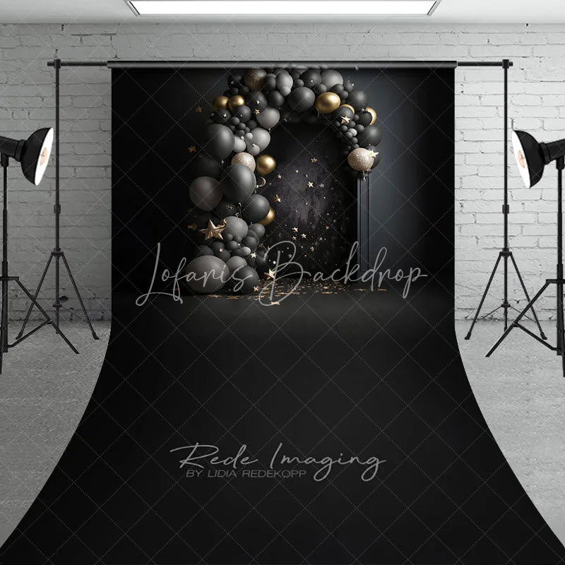 Lofaris Black and Gold Balloon Arch Sweep Photo Backdrop Celestial Starry Night Photography Background