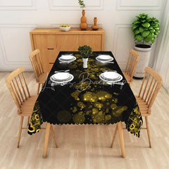 Lofaris Black and Gold Bokeh Heart Rectangle Tablecloth Glitter Light Spot Love Table Cover Romantic Dinner Anniversary Decor