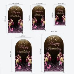 Lofaris Black and Gold Glitter Arch Backdrop High Heels Champagne Birthday Party Decor Pink Balloon Theme Background for Women