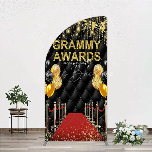 Lofaris Black and Gold Glitter Awards Night Half Moon Arch Backdrop Kit Elegant Red Carpet Viewing Party Decor