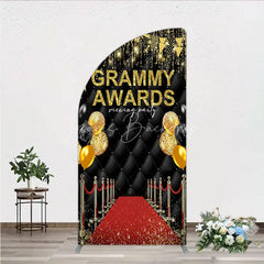 Lofaris Black and Gold Glitter Awards Night Half Moon Arch Backdrop Kit Elegant Red Carpet Viewing Party Decor