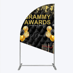 Lofaris Black and Gold Glitter Awards Night Half Moon Arch Backdrop Kit Elegant Red Carpet Viewing Party Decor
