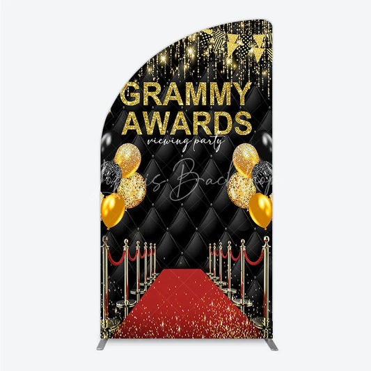 Lofaris Black and Gold Glitter Awards Night Half Moon Arch Backdrop Kit Elegant Red Carpet Viewing Party Decor