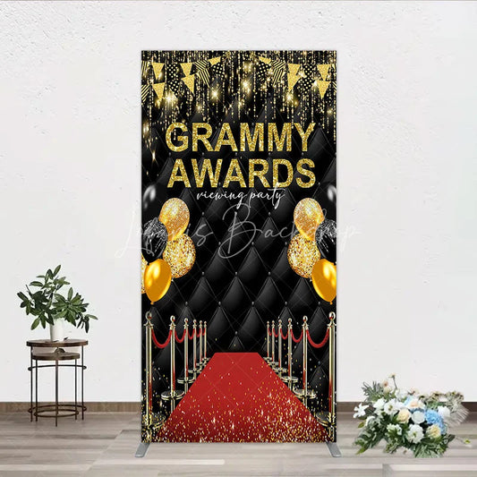 Lofaris Black and Gold Glitter Awards Night Rectangle Backdrop Kit Elegant Red Carpet Viewing Party Decor